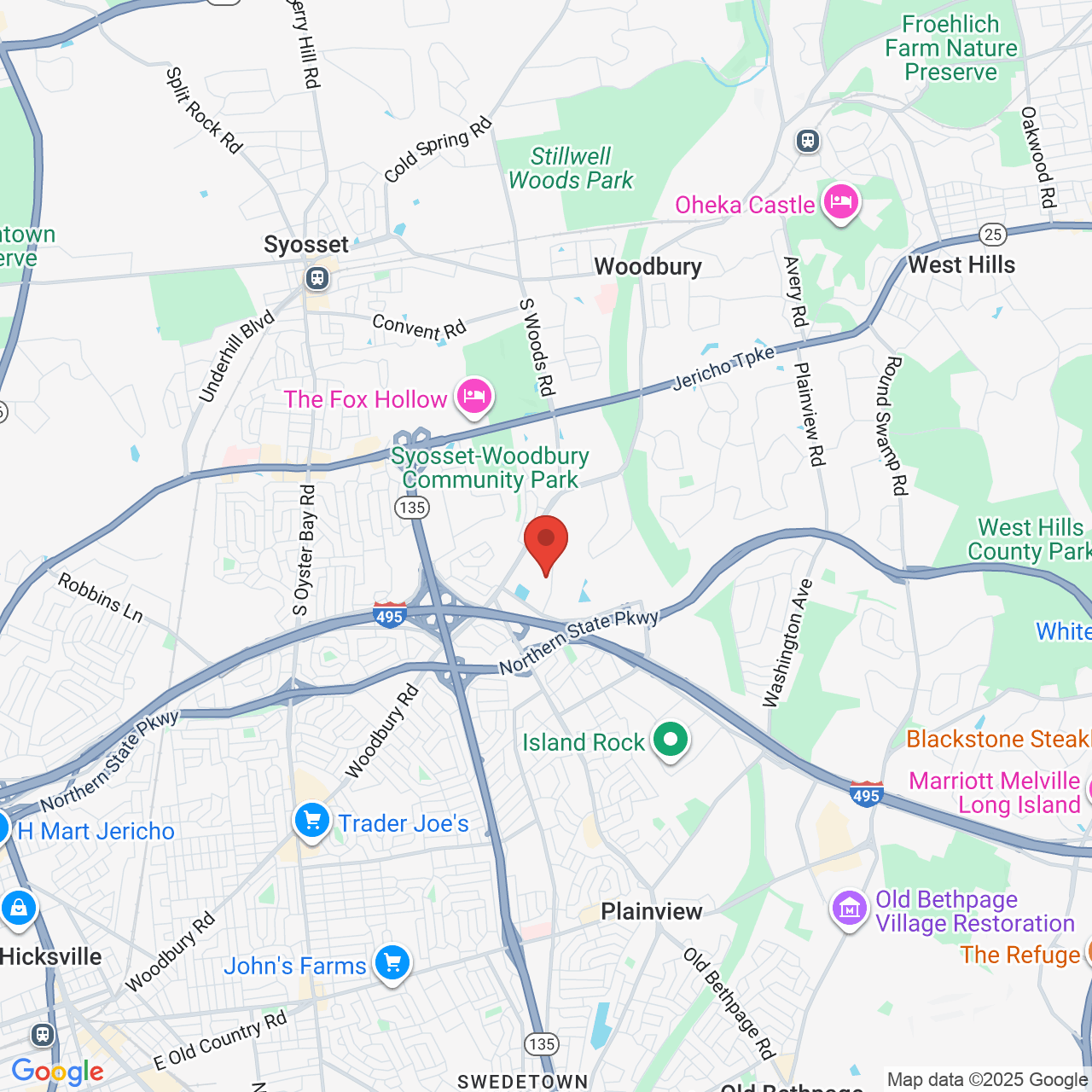 Google map image of our location in 173 Froehlich Farm Blvd Woodbury, NY